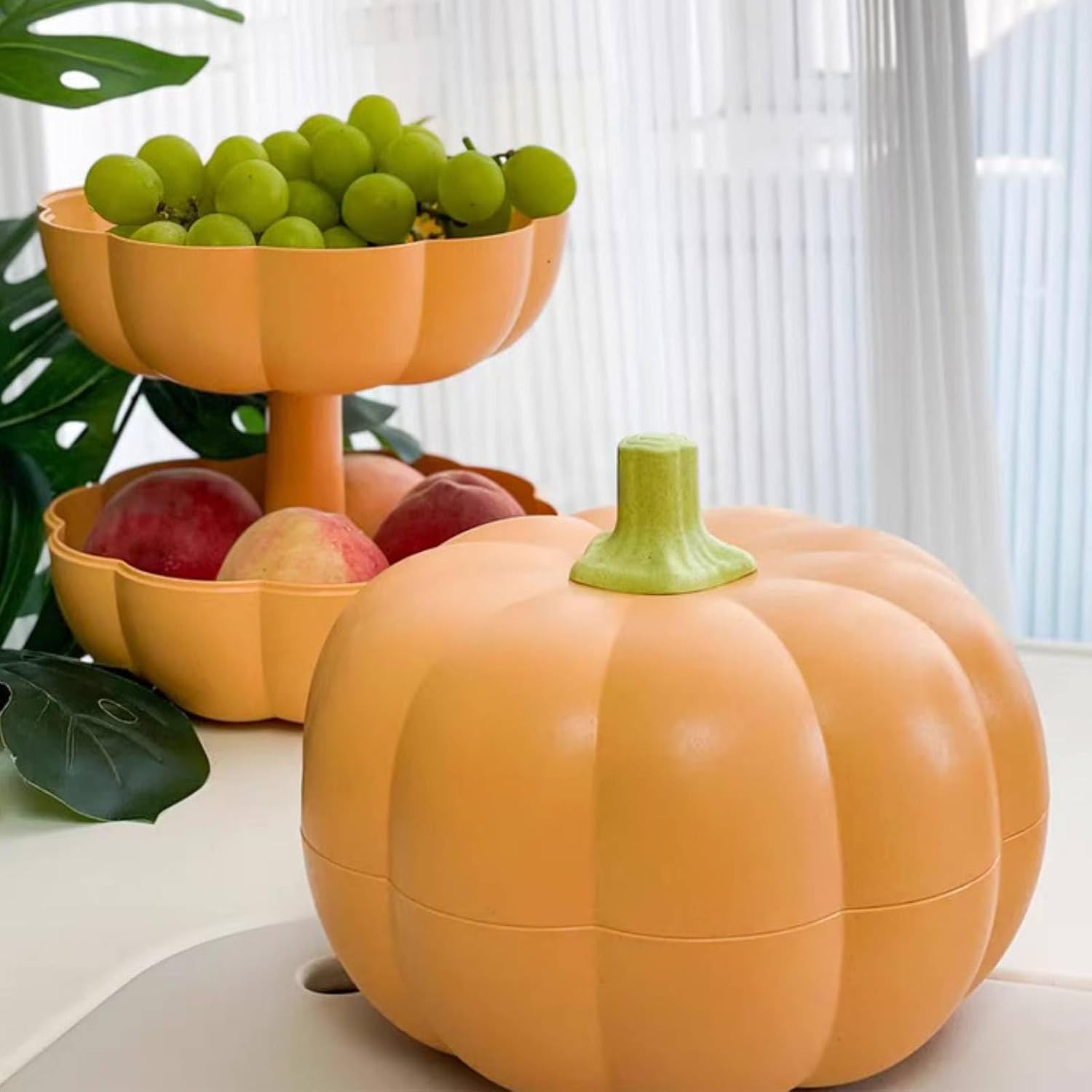 Large Pumpkin Bowls 2 Set, Plastic Pumpkin Candy Dish Jar with Lid Thanksgiving Decor Pumpkin Dis... | Amazon (US)