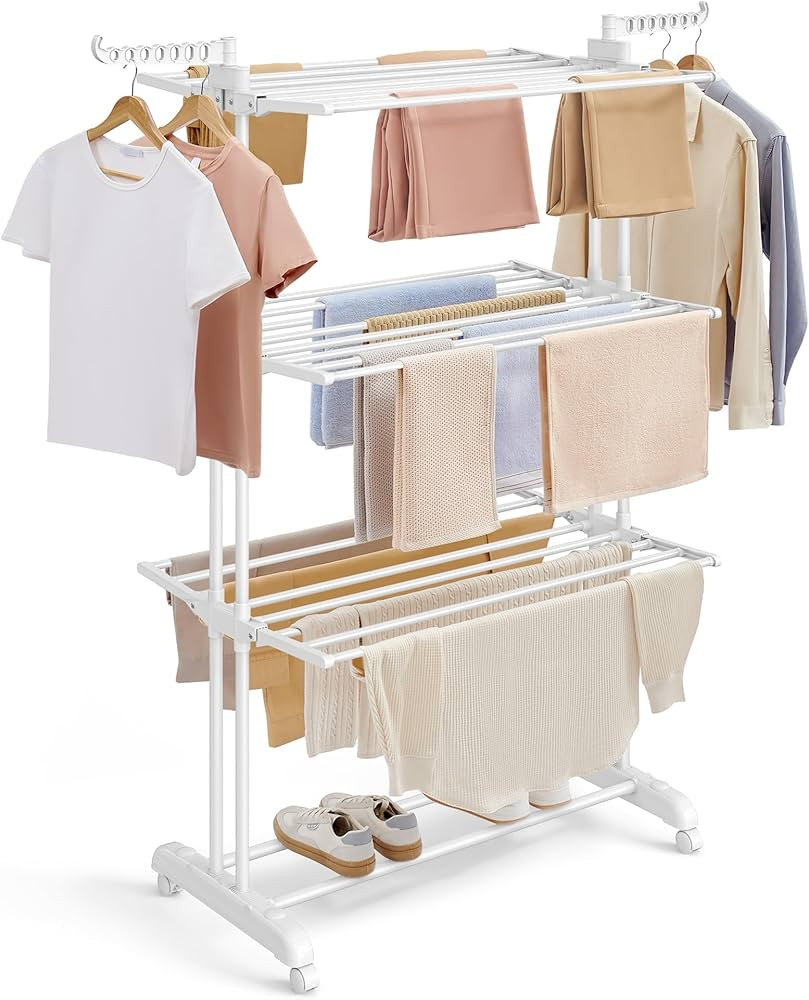 SONGMICS Clothes Drying Rack Stand 4-Tier, Foldable Laundry Drying Rack 68.1-Inch Tall, Stainless... | Amazon (US)