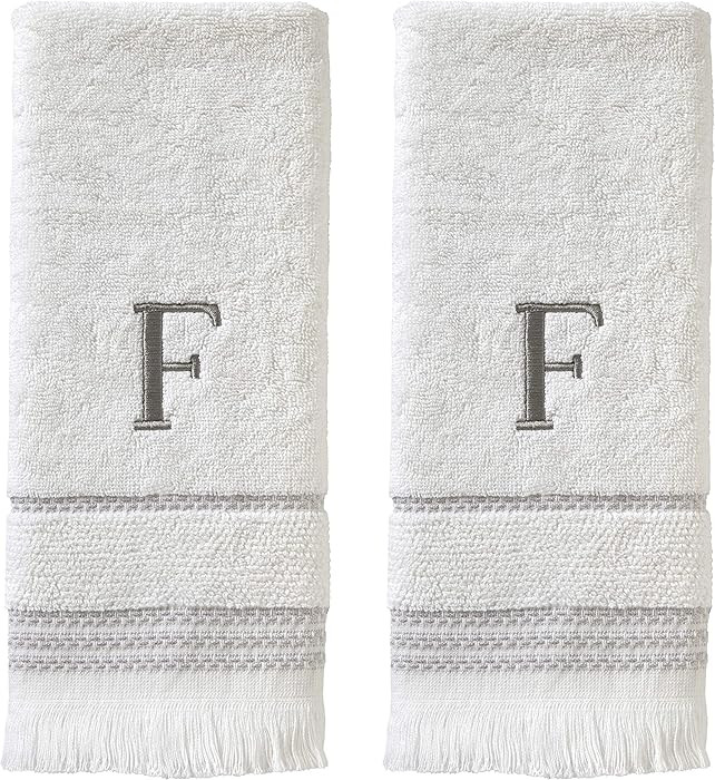 SKL Home Casual Monogram Hand Towel Set, F, 16x26, White 2 Count | Amazon (US)