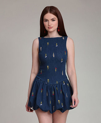 Women's Embroidered Scoop-Neck Mini Dress | Macy's