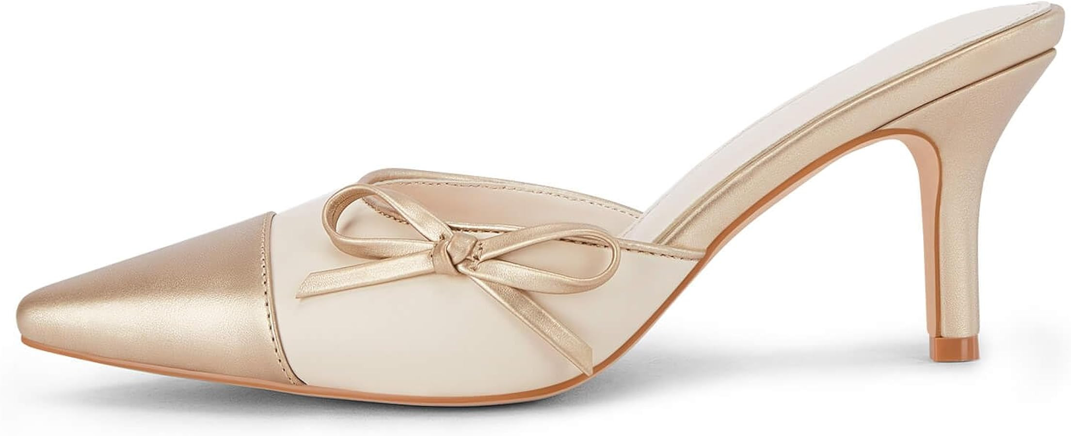 Coutgo Womens Bow Tie Mules Heels Two Tone Closed Pointed Toe Slip On Backless Wedding Dress Shoe... | Amazon (US)