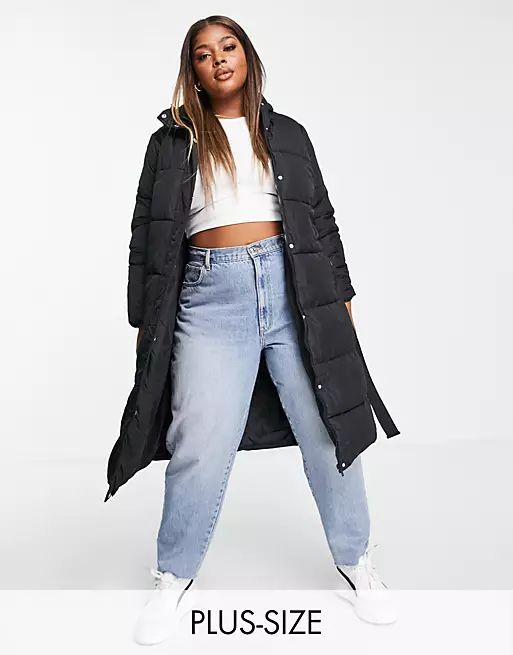 New Look Curve belted padded jacket in black | ASOS (Global)