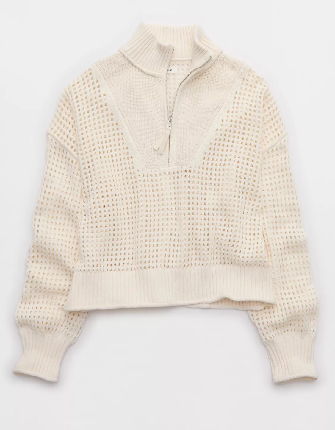 Aerie Crochet Quarter Zip Sweater | American Eagle Outfitters (US & CA)