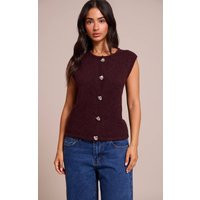Petite Burgundy Button Up Knitted Vest Top | PrettyLittleThing US