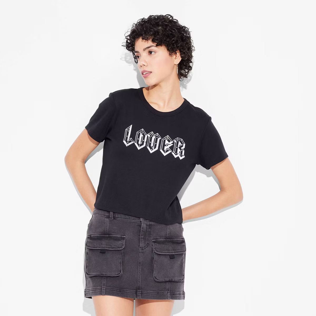 Women's Lover Short Sleeve Graphic Baby T-Shirt - Black | Target