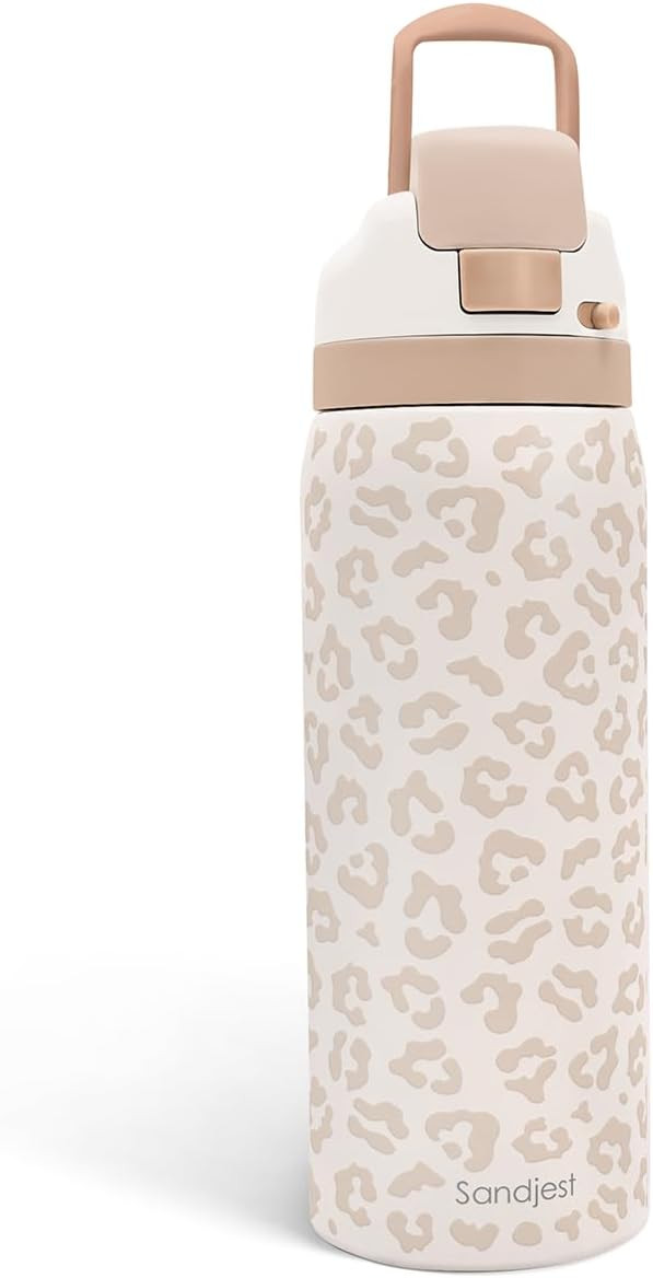 Leopard Print Insulated Stainless Steel Water Bottle with Straw for Sports and Travel, 32oz, Gifts for Women Girls Friends Teens Birthday Christmas (Beige) | Amazon (US)