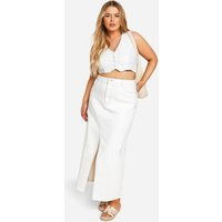 boohoo Women's Plus Ecru Denim Split Front Maxi Skirt | Size: 24 | boohoo (US & Canada)