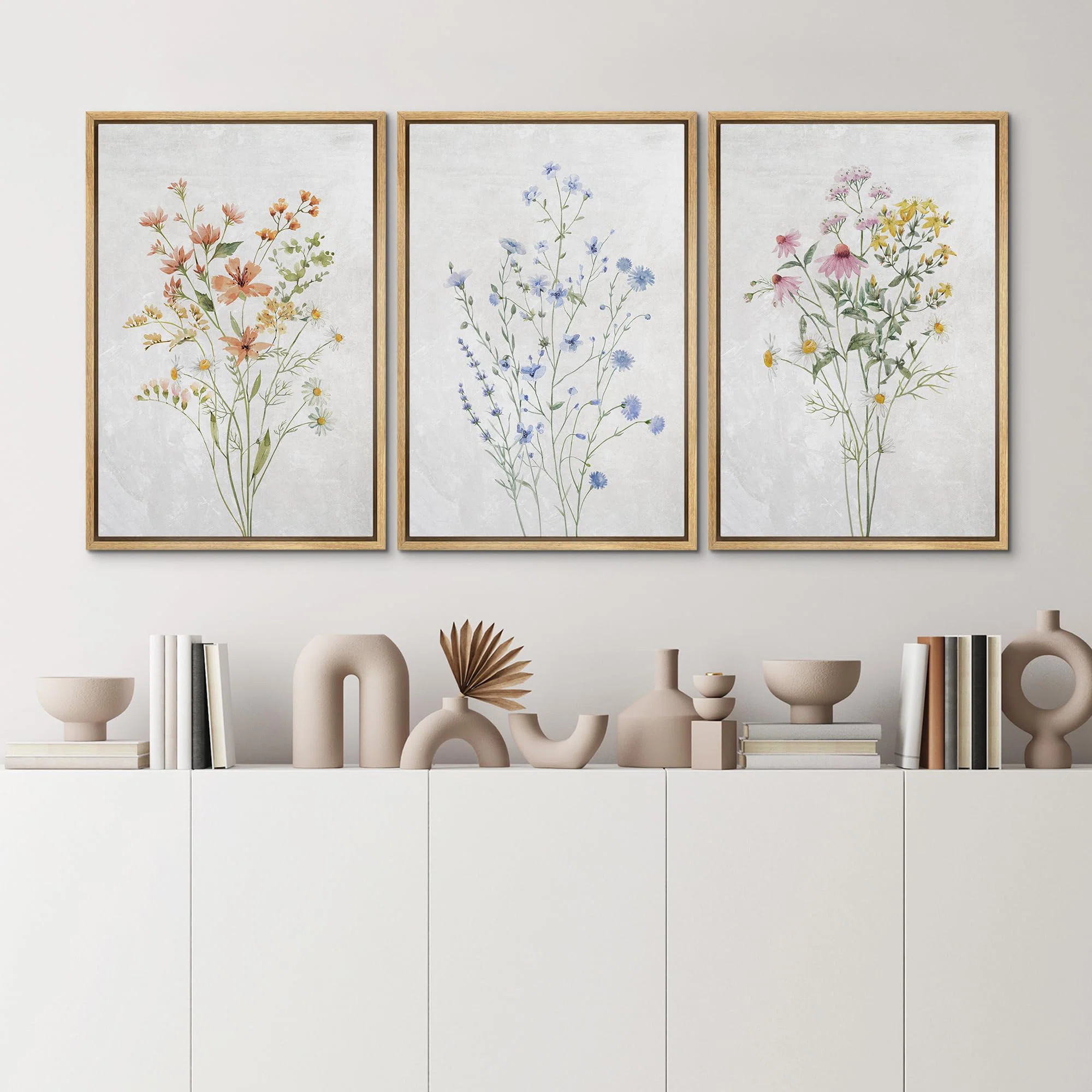 wall26 Watercolor Botanical Floral Boho Wildflower Daisies Artwork Wall Art Framed 3 Pieces Canva... | Wayfair North America