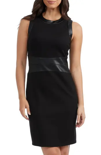 Ellen Tracy Faux Leather Trim Sleeveless Sheath Dress in Black at Nordstrom Rack, Size X-Large | Nordstrom Rack