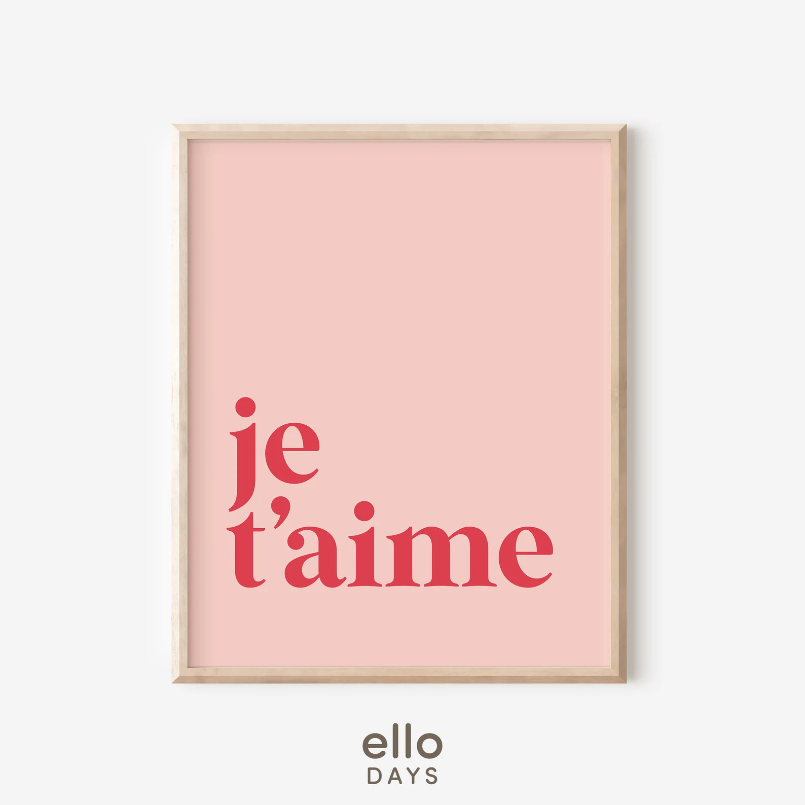 Je T'aime Typography Print Poster, French Love Wall Art, Valentine Decoration, Pink Room Decor - ... | Etsy (US)