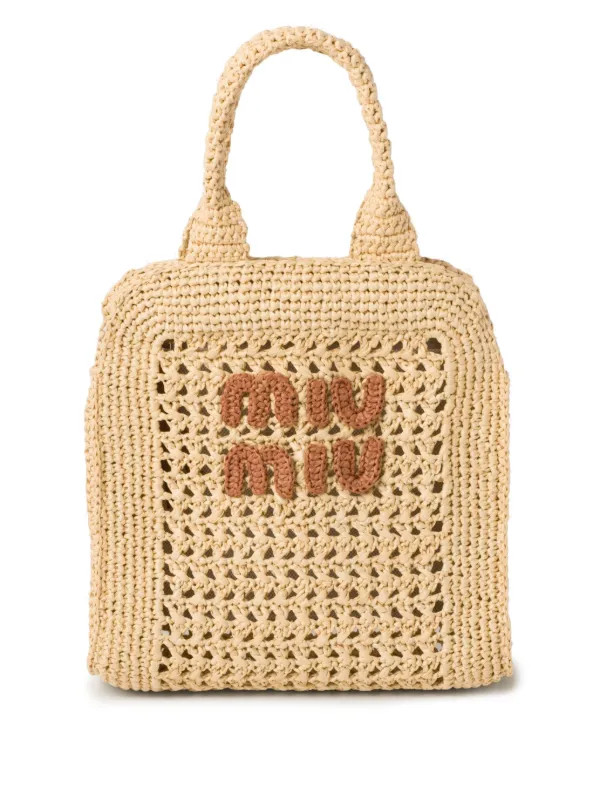 Miu Miu Crochet Raffia Tote Bag | Neutrals | FARFETCH | Farfetch Global