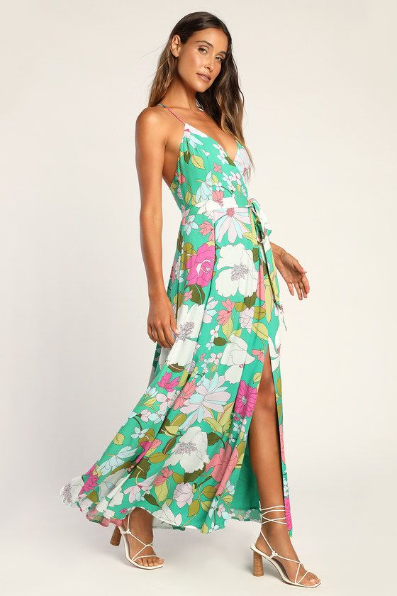 Groovy Girl Green Floral Print Wrap Maxi Dress | Lulus (US)