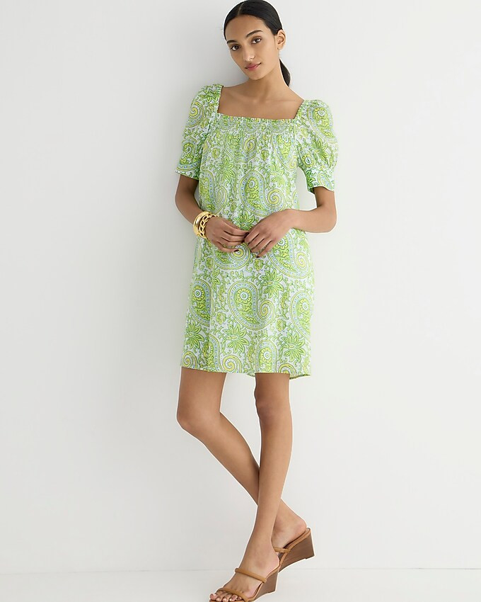 SZ Blockprints™ X J.Crew squareneck puff-sleeve mini dress in citrus paisley | J. Crew US