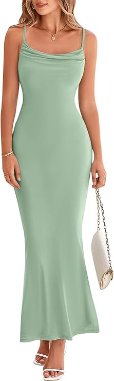 PRETTYGARDEN Women's 2026 Summer Maxi Dress Spaghetti Strap Mesh Slip Bodycon Dress Cowl Neck Coc... | Amazon (US)
