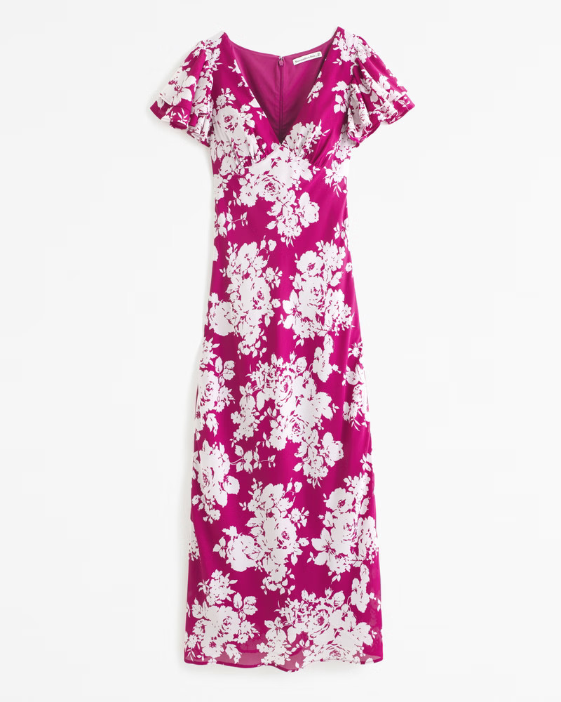 Abercrombie & Fitch Women's Ruffle Sleeve Slip Maxi Dress in Pink Floral - Size XXS | Abercrombie & Fitch (US)