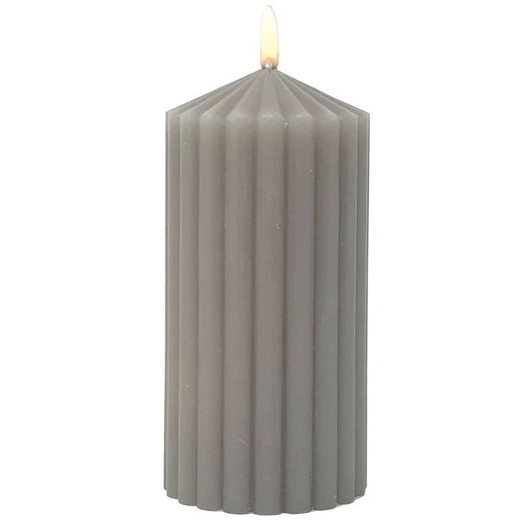 Mainstays 3" x 6" Single Wick Ribbed Pillar Candle, Unscented, Taupe | Walmart (US)