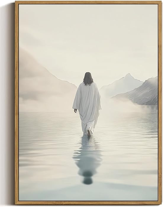 ZZTCYSU Jesus Canvas Wall Art Christian Framed Wall Art Jesus Walking on Water Back Modern Bible ... | Amazon (US)