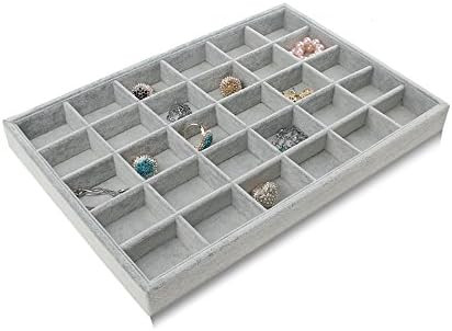 Bocar Grey Velvet 30 Compartment Jewelry Display Showcase Organizer Holder for Necklace Bracelet ... | Amazon (US)