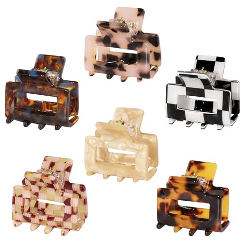 6 Pcs Mini Hair Claw Clips 1.3 Inch Tortoise Shell Checkered Leopard Print Non-Slip Cute Hair Clip Small French Acrylic Hair Clip for Short Thick Thin Hair Accessories for Women Girls | Amazon (US)