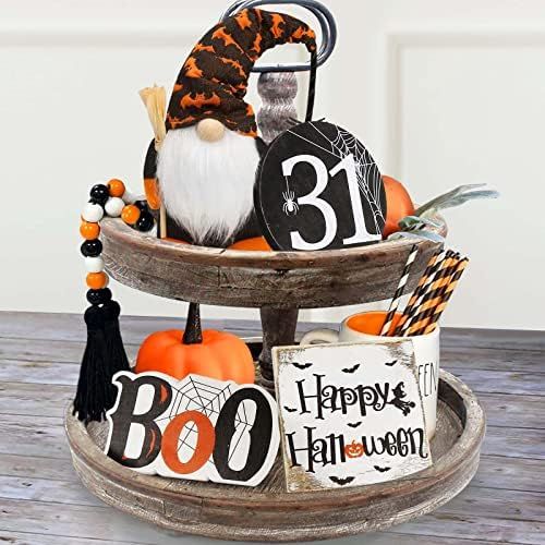 Amazon.com: Halloween Decor - Halloween Decorations - Boo Happy Halloween Wooden Signs - Cute Gno... | Amazon (US)