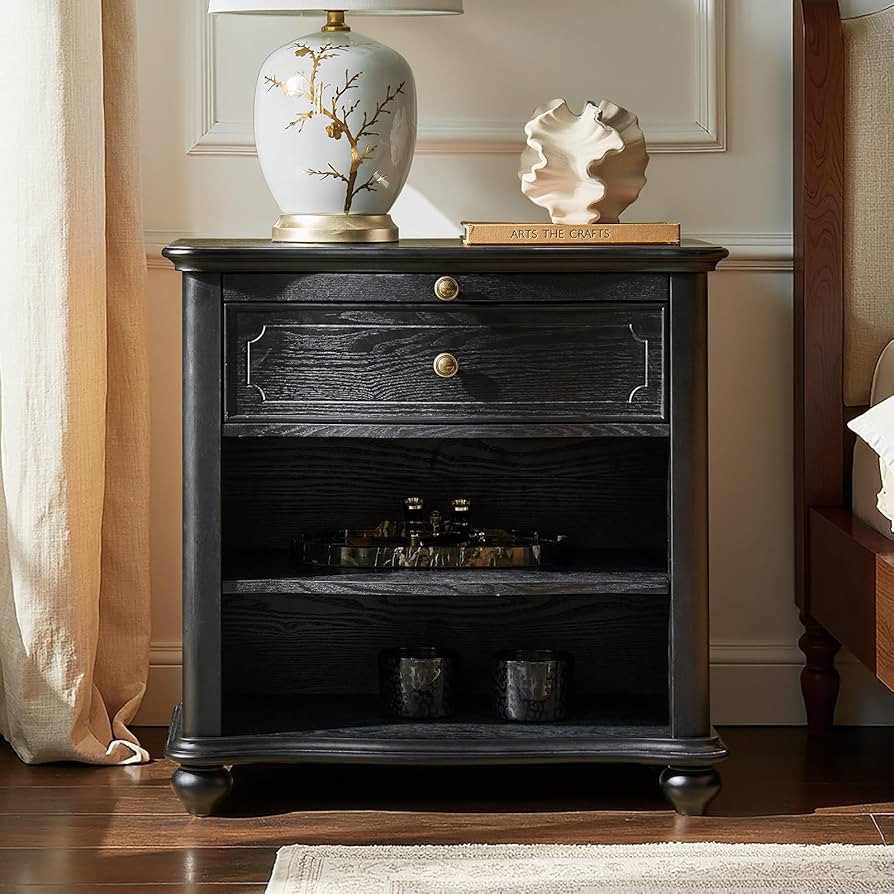 HULALA HOME Wooden Nightstand with Pull-Out Shelf, Mid Century Modern Nightstand with Solid Wood ... | Amazon (US)