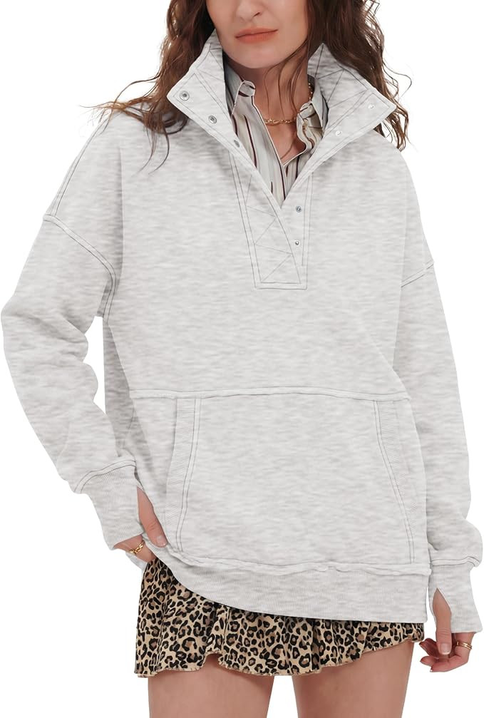 Locachy Women's Casual Oversized Button Henley Neck Sweatshirt Long Sleeve Pullover Tops 2026 Spr... | Amazon (US)