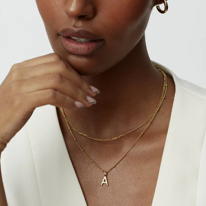 Letter, 18ct Gold-Plated Vermeil On Sterling Silver, Women's Necklace with Bead Chain | Muru Jewellery.