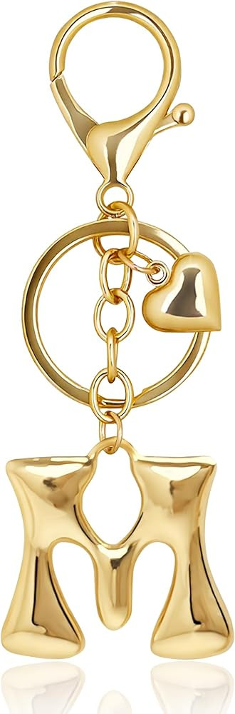 Gold Bubble Heart, Cherry, Bow & More Designs Letter Initial Keychain Bag Charms – Cute Purse C... | Amazon (US)