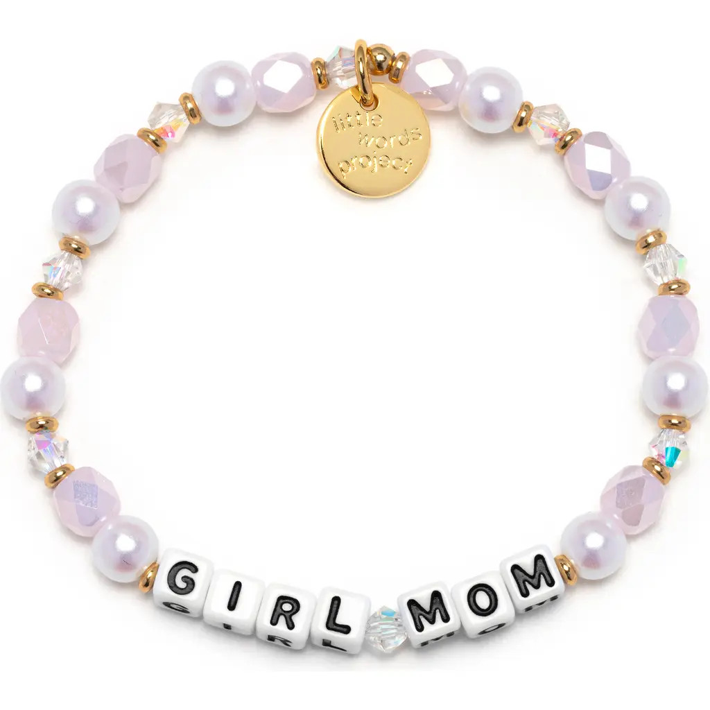 Little Words Project Girl Mom Beaded Stretch Bracelet in White at Nordstrom, Size Small | Nordstrom