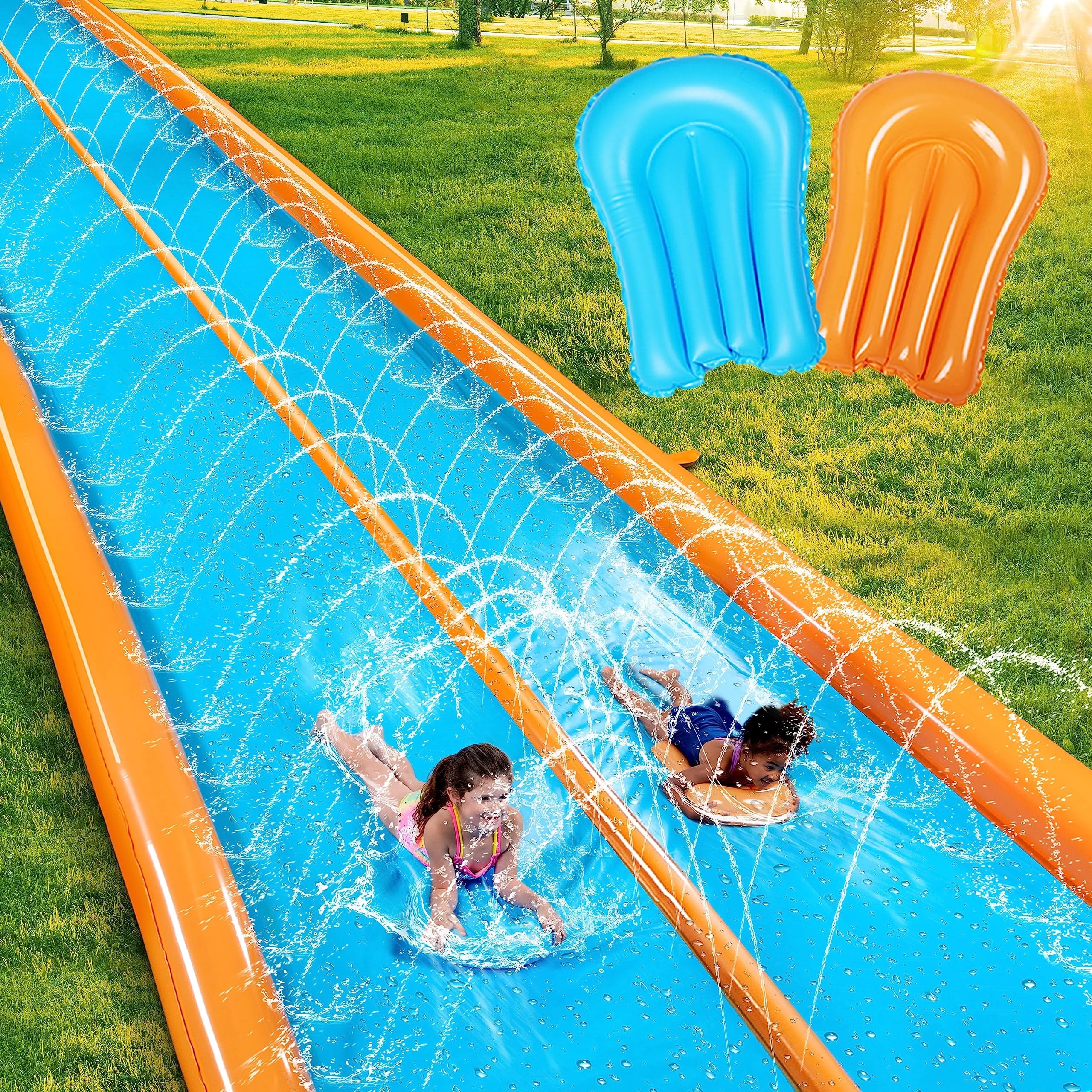 Syncfun 25ft x 7ft Double Water Slide for Adult Kids, Heavy Duty Lawn Water Slide with Sprinkler ... | Walmart (US)
