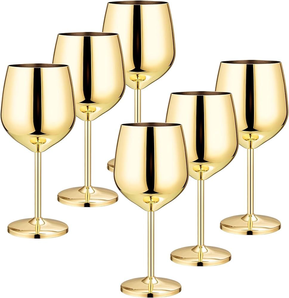 Set of 6 18 oz Stemmed Stainless Steel Wine Glass Unbreakable Wine Glasses Drinking Glasses Wine ... | Amazon (US)