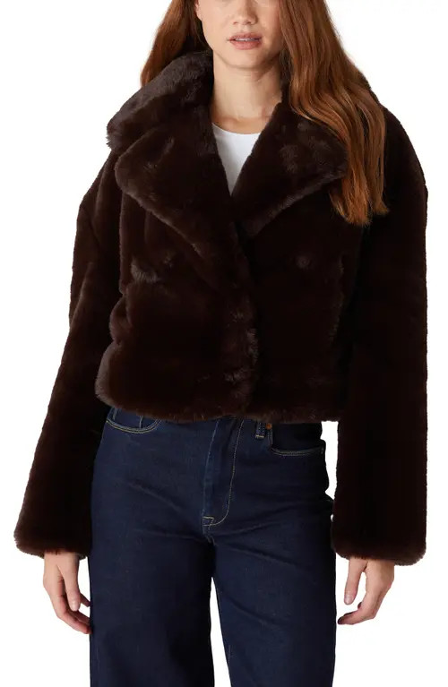 BLANKNYC Crop Faux Fur Jacket in Americano at Nordstrom, Size X-Small | Nordstrom