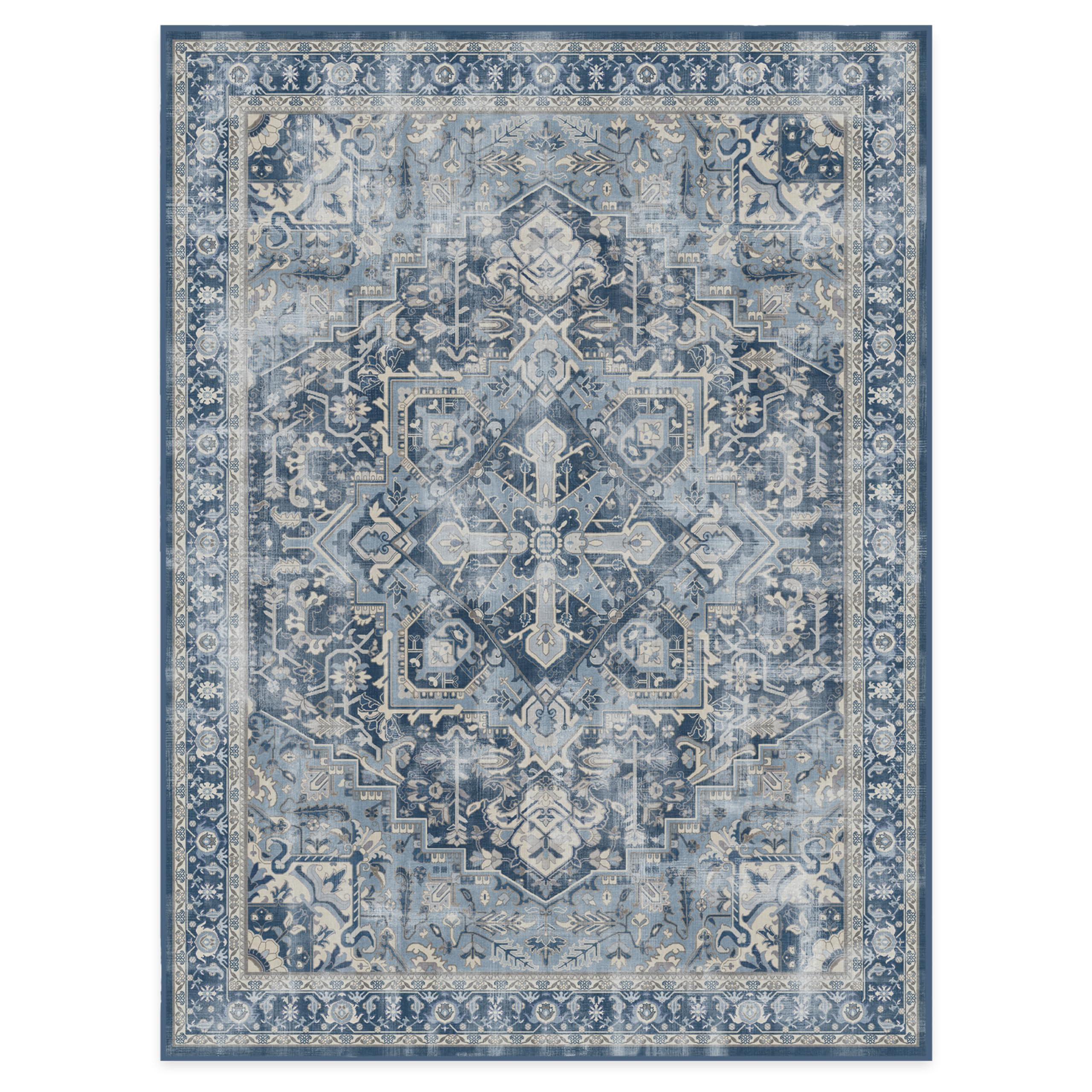 RUGGABLE Washable Vintage Area Rug – Kamran Admiral Blue 9x12, Stain-Resistant, Non-Slip with S... | Amazon (US)