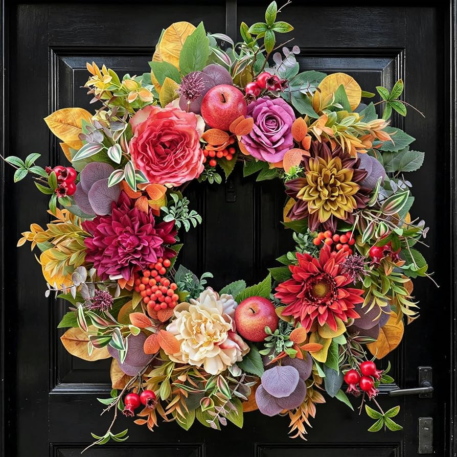 Fall Wreaths for Front Door 24 Inch Autumn Wreath Rustic Thanksgiving Decor | Amazon (US)