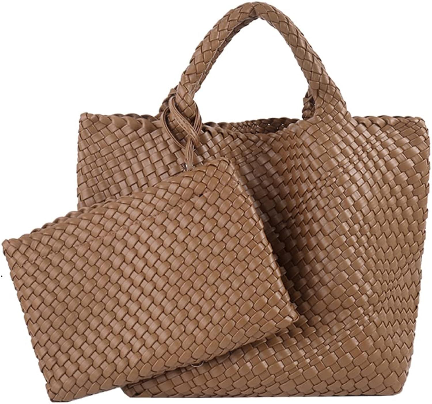 Woven Tote Bag, Women Macaron Soft Leather Weave Handbag Purse Wrist Bag Large Capacity Work Shoppin | Amazon (US)