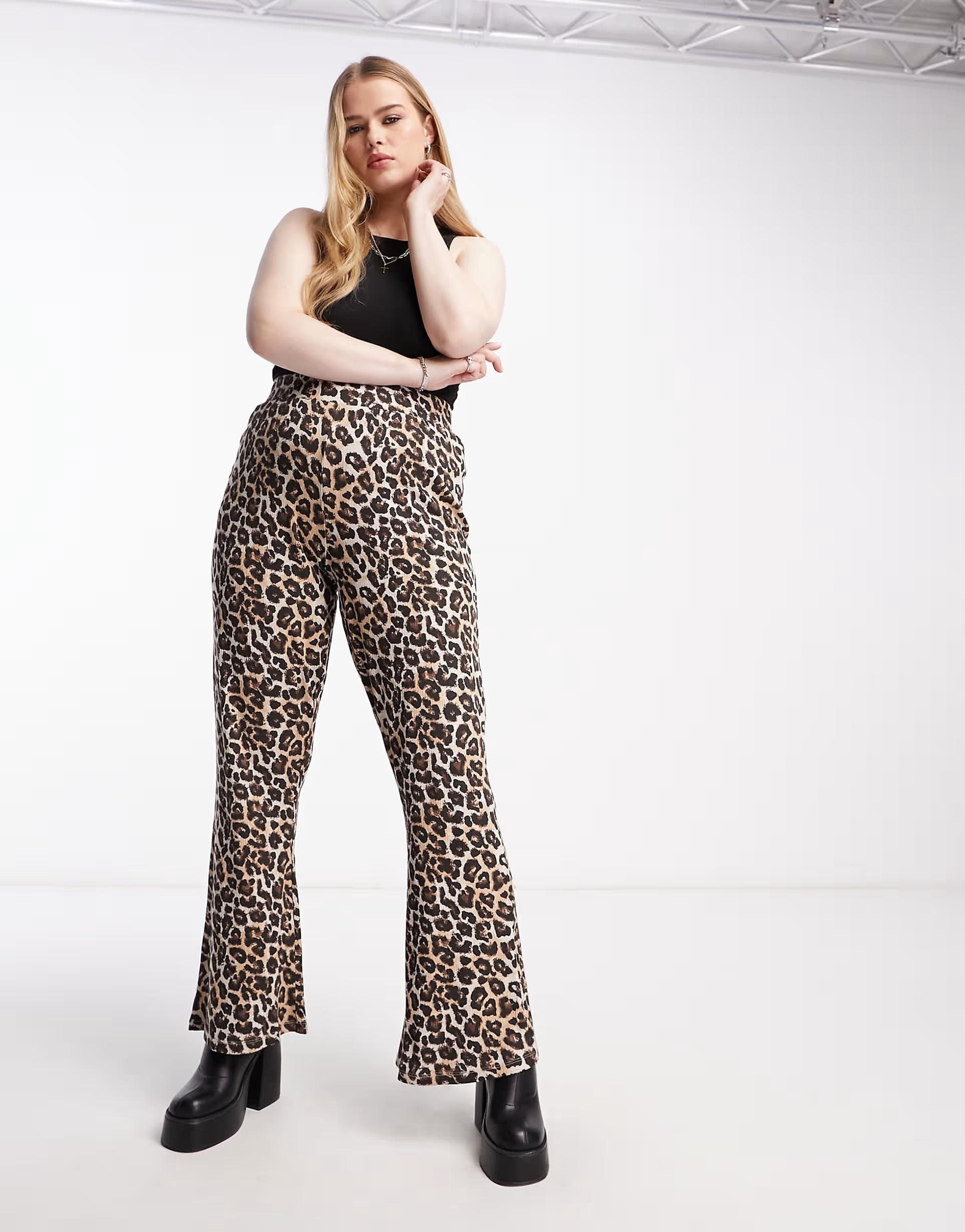 Noisy May Curve flared trousers in leopard print | ASOS (Global)