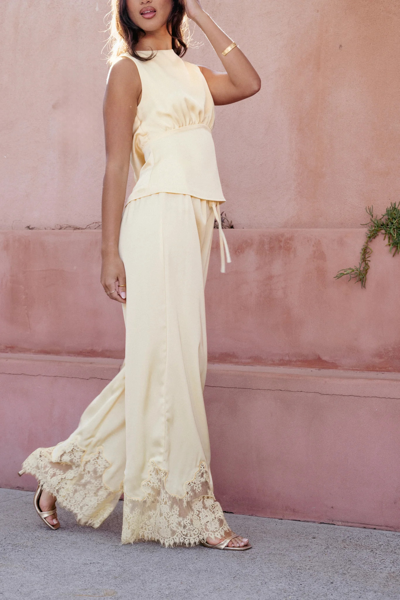 Viola Drawstring Wide Leg Pant - Yellow | Petal & Pup (US)