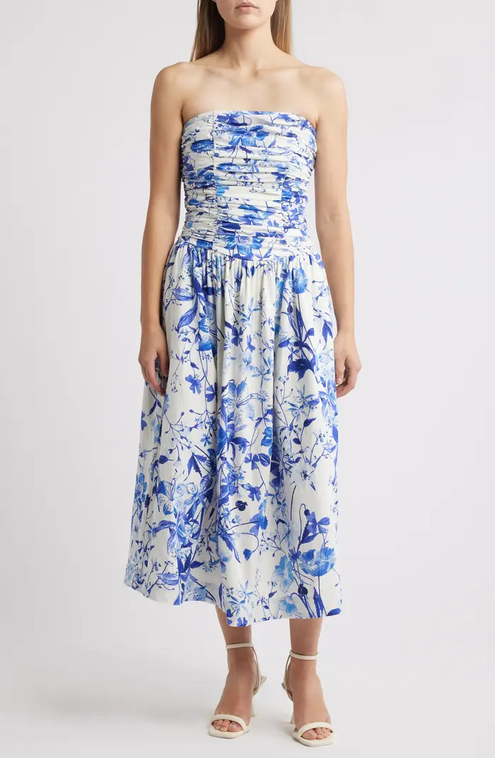 Ruched Linen Blend Strapless Sundress | Nordstrom