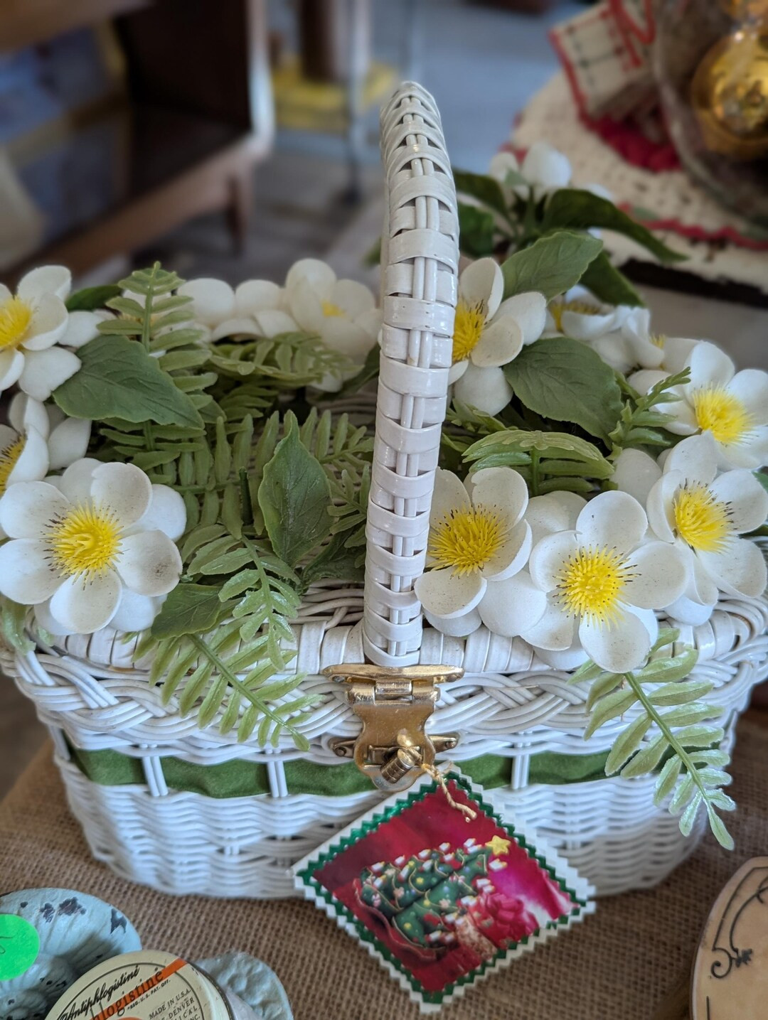 1960s White Wicker Floral Basket Purse | Etsy (US)