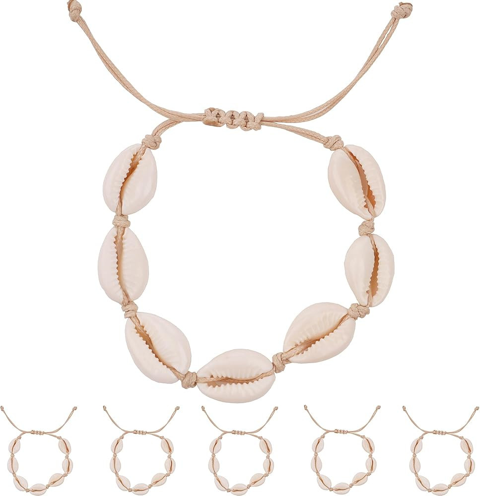FM FM42 Ivory Natural Seashell Adjustable Handmade Shell Bracelet/Anklet/Necklace, Pack of 6 | Amazon (US)