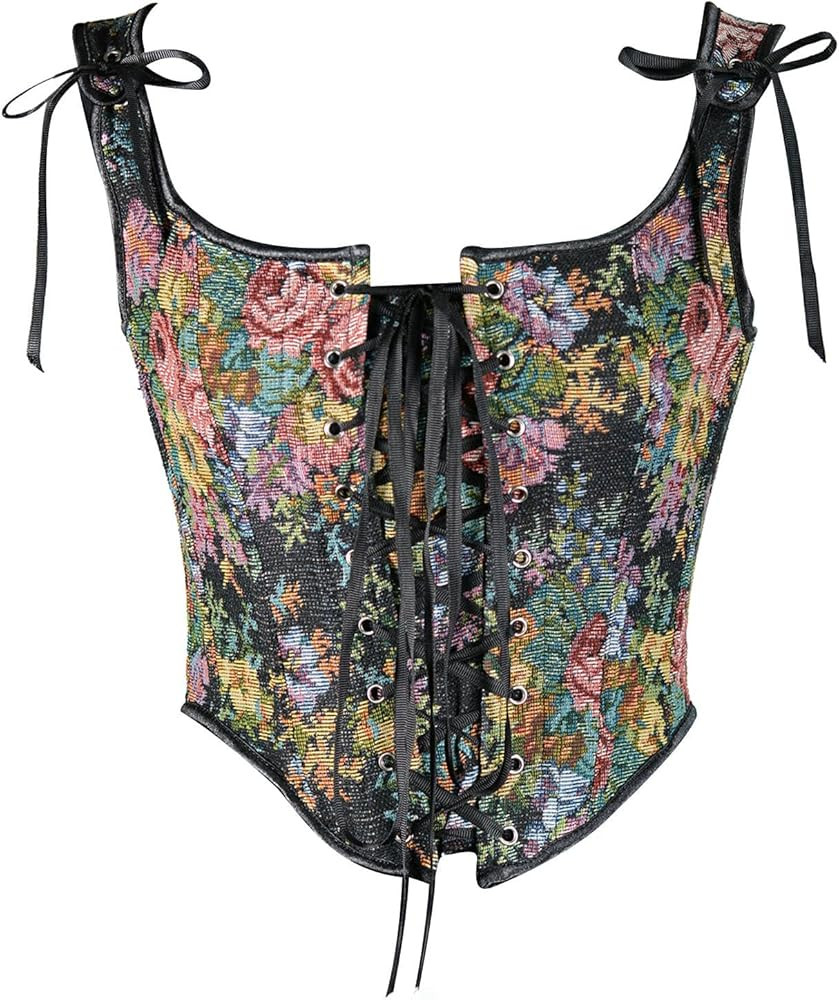 Bowanadacles Women Vintage Floral Camisole Flower Embroidery Pattern Tight Vest Drawstring Tie-up... | Amazon (US)