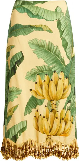 Botanical Fruit Print Beaded Fringe Midi Skirt | Nordstrom