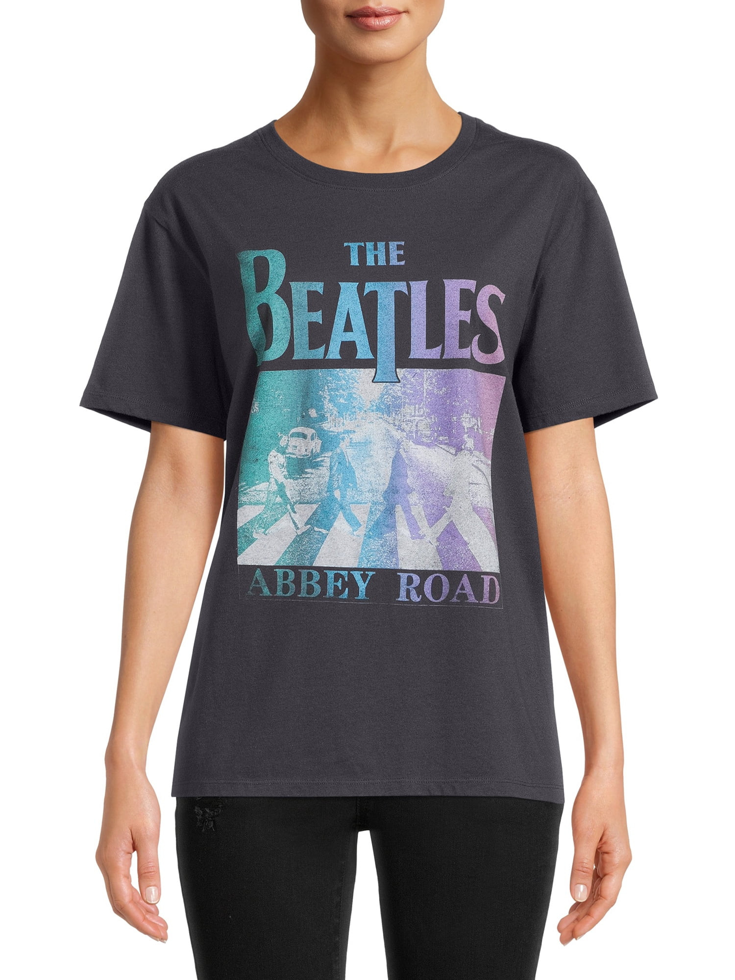 Time & Tru Women's Beatles Gradient Graphic Short Sleeve Tee - Walmart.com | Walmart (US)