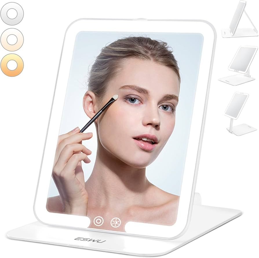 ESWU Travel Makeup Mirror with Light, Portable Folding Make Up Tabletop Mirror with 58 LEDs 3 Col... | Amazon (US)
