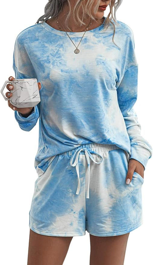PRETTYGARDEN Women’s Tie Dye Printed Pajamas Set Long Sleeve Tops With Shorts Lounge Set Casual... | Amazon (US)