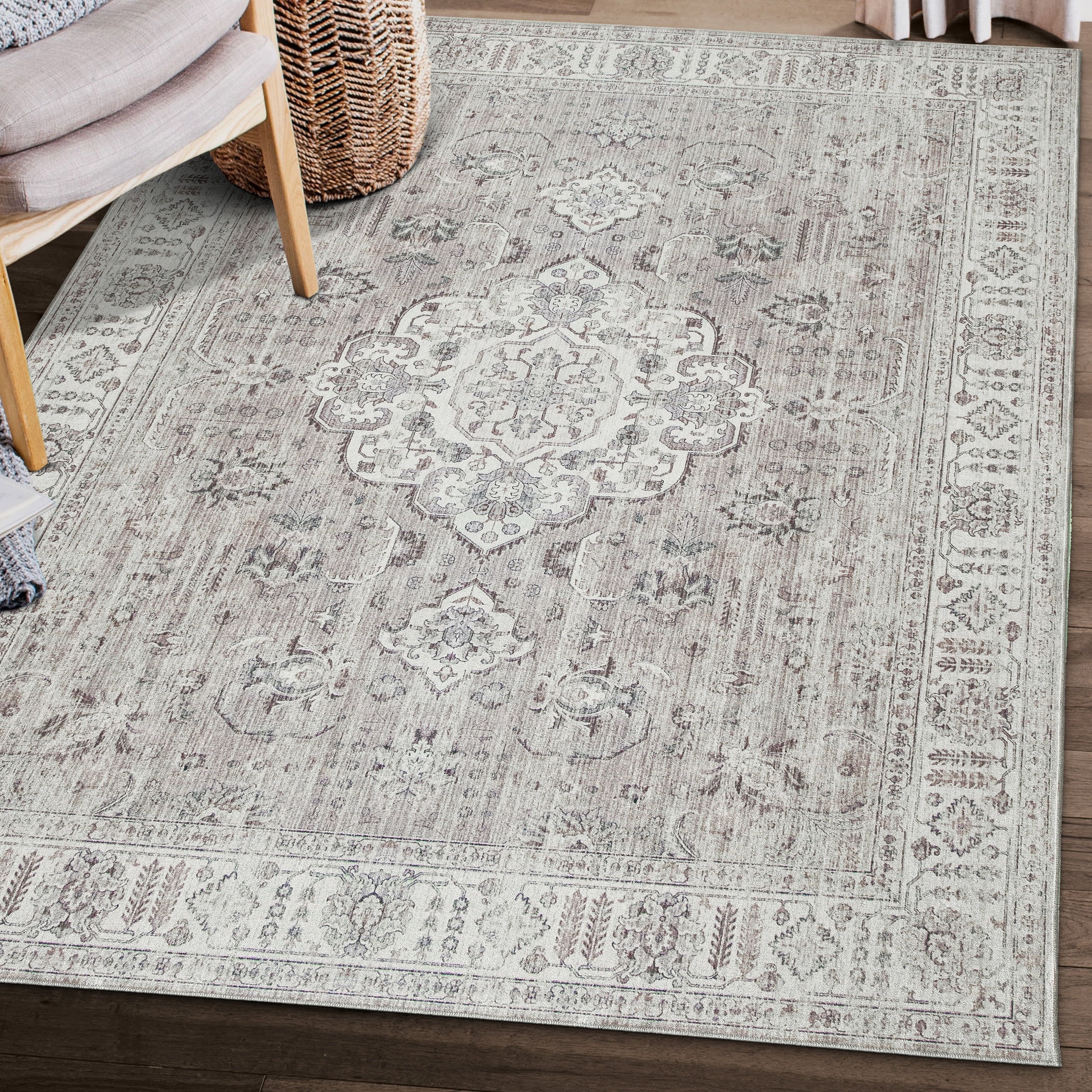 ReaLife Rugs Machine Washable Printed Persian Distressed Medallion Beige Eco-friendly Recycled Fi... | Walmart (US)