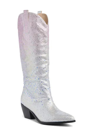 AZALEA WANG Almudena Glitter Western Bootie in Silver at Nordstrom Rack, Size 8.5 | Nordstrom Rack