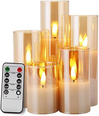Girimax Clear Glass Slim Flameless Candles with Remote, Flickering Battery LED Votive Pillar Cand... | Amazon (US)
