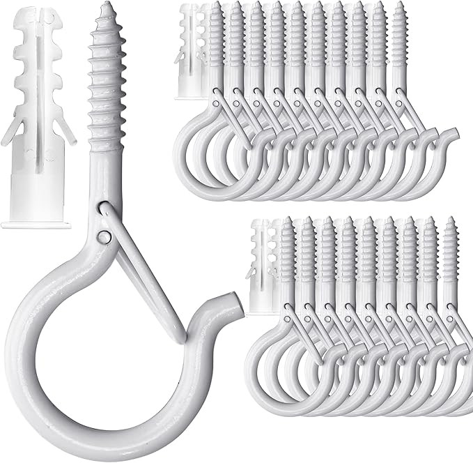 PlusRoc 20 Pack Ceiling Hooks for Hanging Plants, Planters, Outdoor String Lights, 2.2 Inch White... | Amazon (US)
