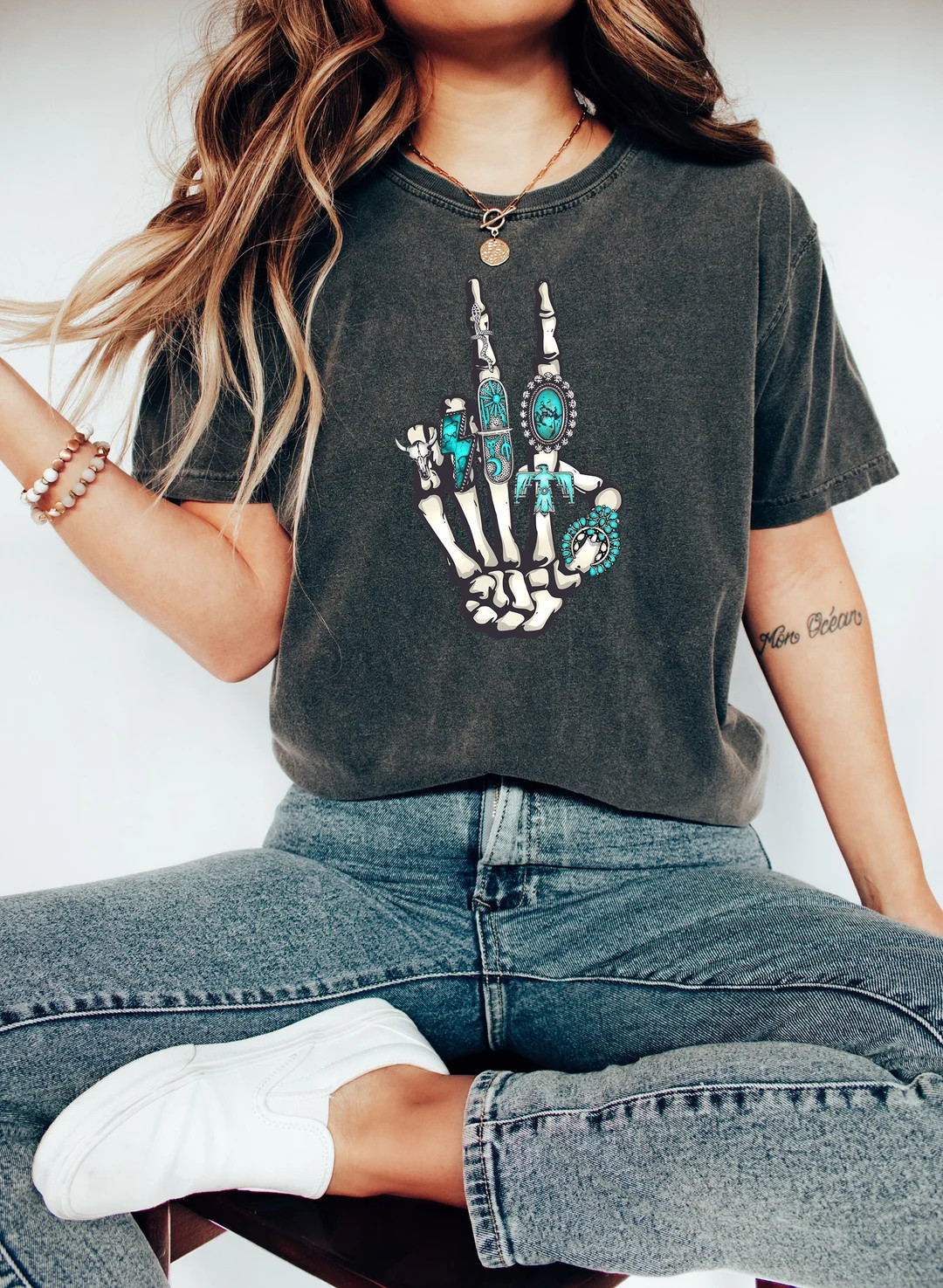 Turquoise Ring Shirt,concho Ring,skeleton Rock Hand,western Shirt,skeleton Peace Sign,metallica S... | Etsy (US)